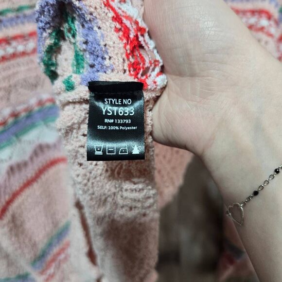 POL Rise and Fall Pink Knit Stripe Sweater Boho Preppy Femme - Picture 5 of 5